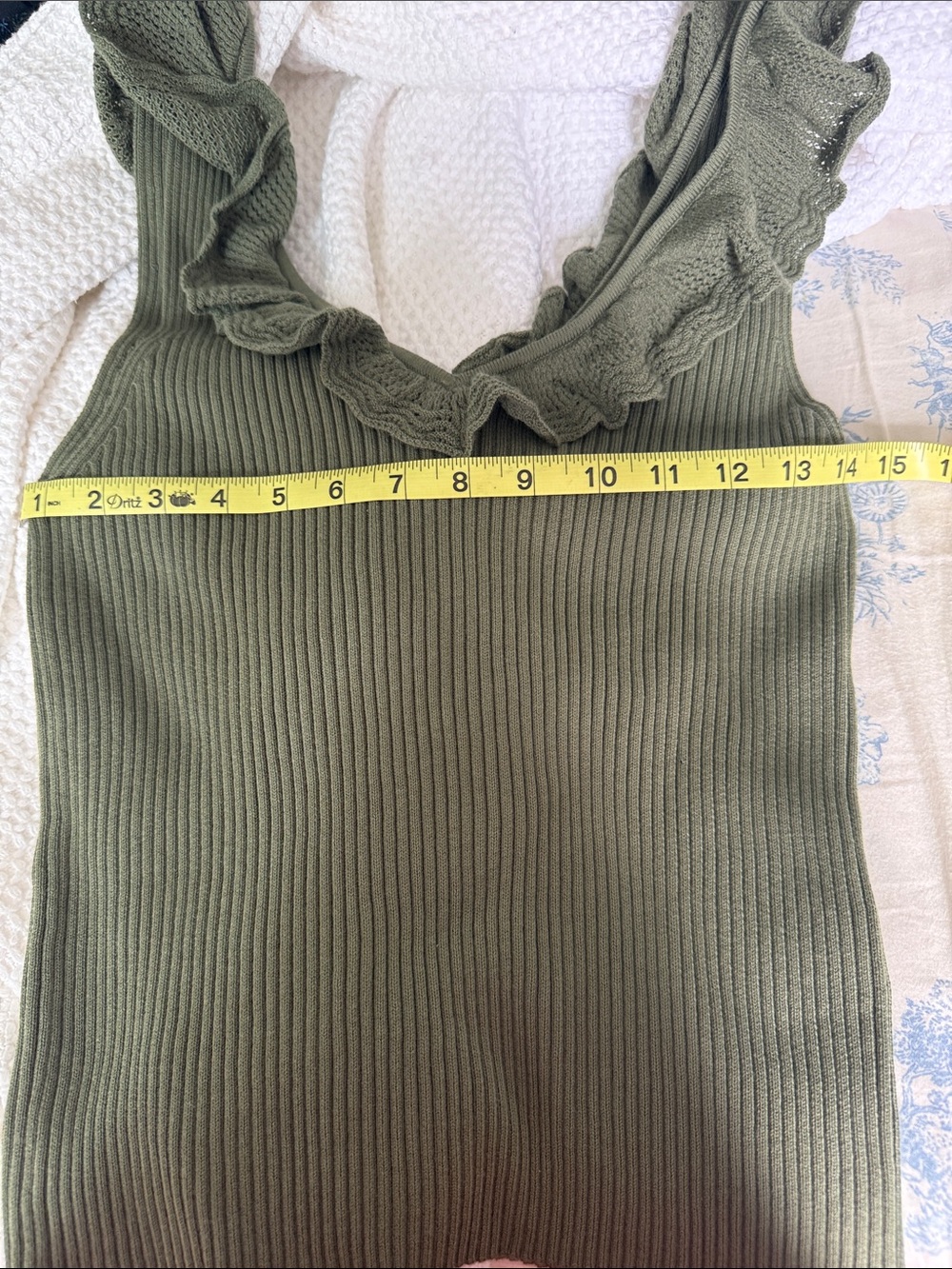 GAP Olive Ribbed V-Neck Tank with Subtle Ruffle Trim - Picture 9 of 9